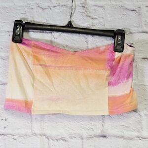 Decree Peach Pink Ombre V-Neck Tube Top XL Strapless Stretchy Beachy Y2K Vibes